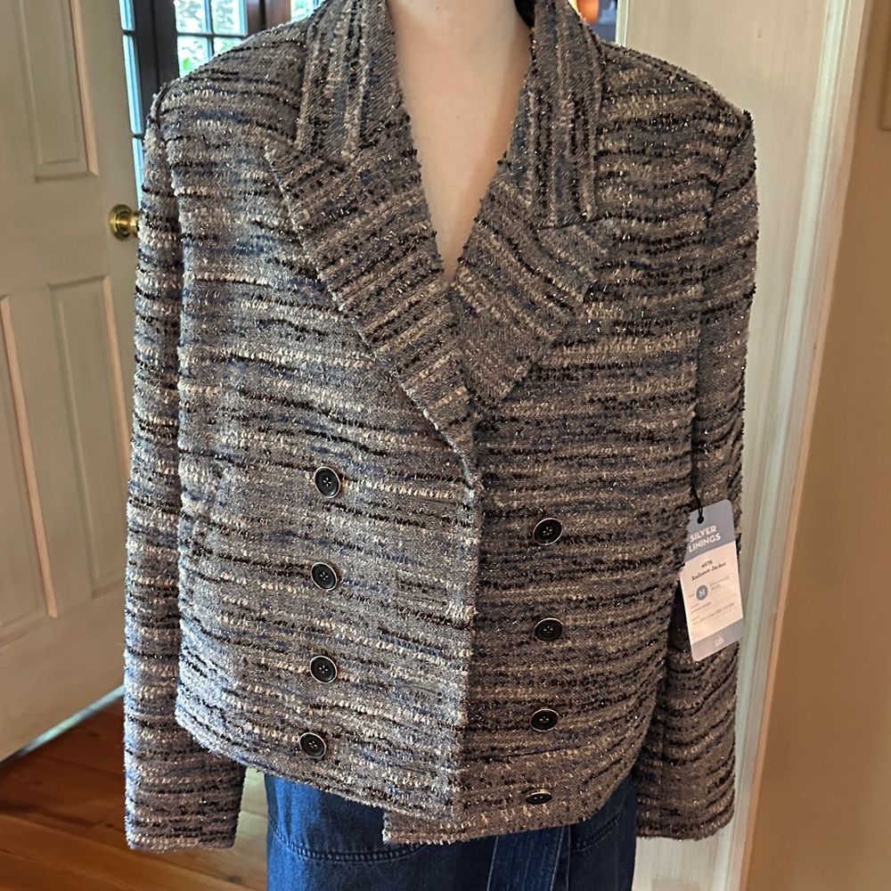 CAbi Gray Striped Double-Breasted Blazer